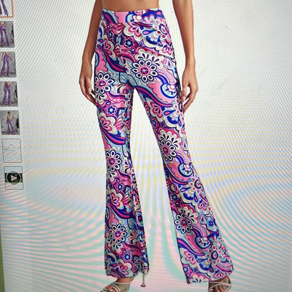 NWOT Soly Hux women’s floral print elastic high waisted flare leg bell bottom